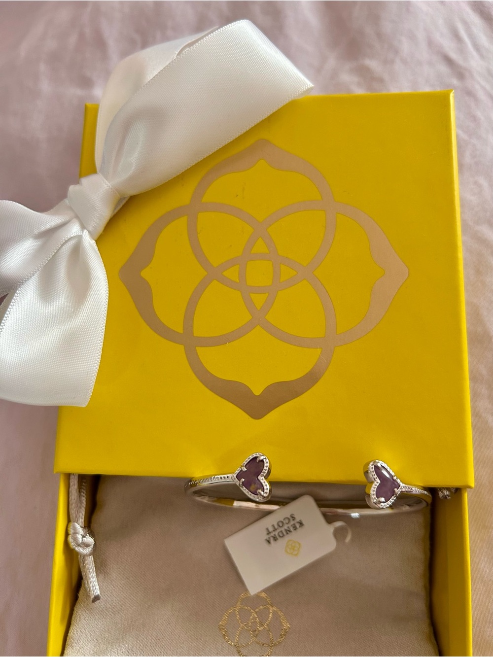 Kendra Scott Silver Cuff Bracelet with Purple Heart Stones